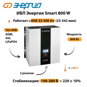 ИБП Энергия Smart 800W - ИБП и АКБ - Энергия ИБП Smart - . Магазин оборудования для автономного и резервного электропитания Ekosolar.ru в Ногинске